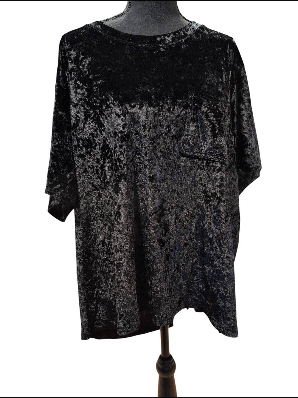 Boutique Plus Black Crushed Velvet Oversized Pocket Tee 3X